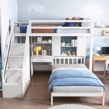 White Loft Bed with Desk